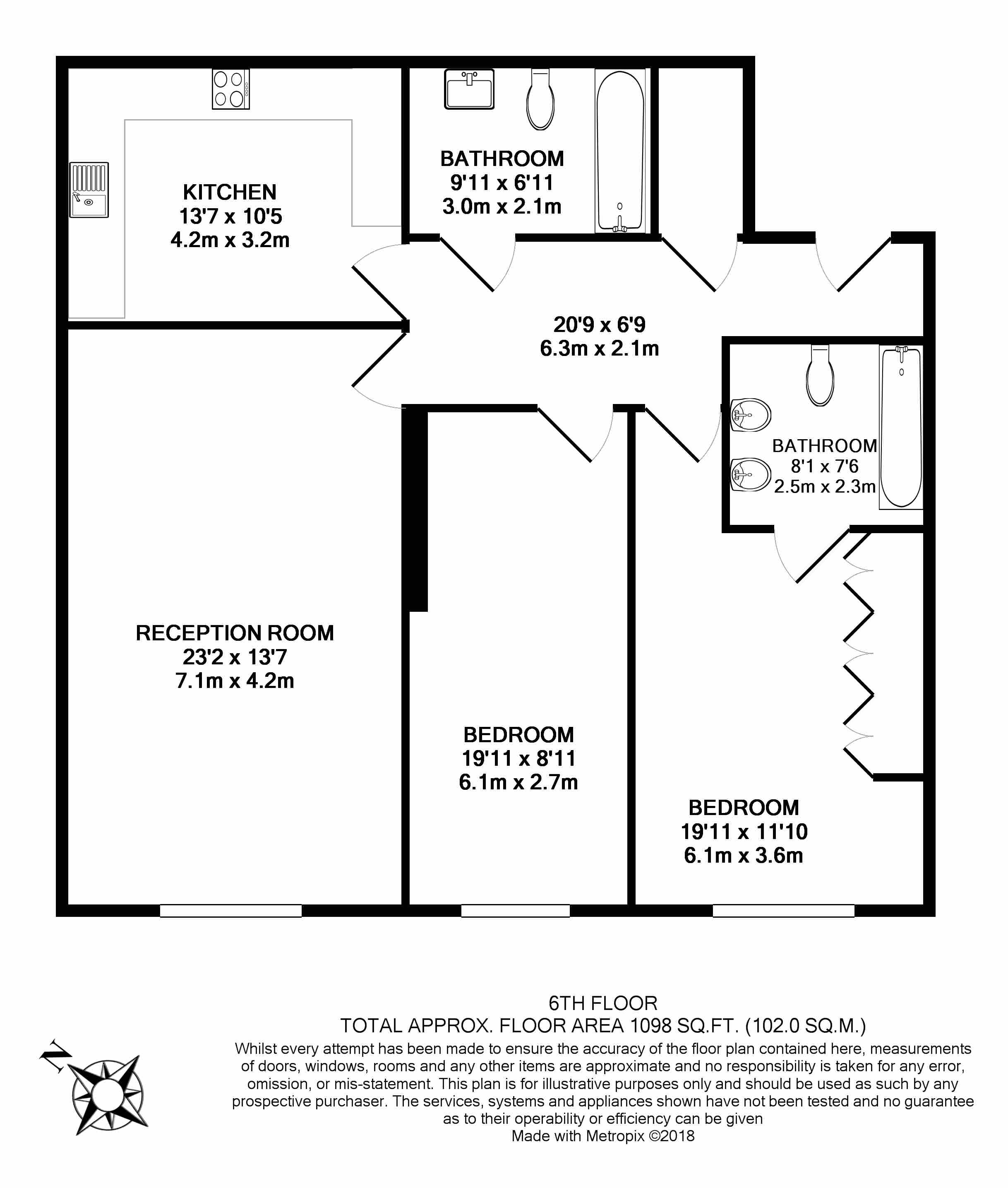 2  bedrooms flat to rent in Regent Court, Kensington, W8-Floorplan