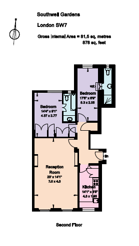 2  bedrooms flat to rent in South Kensington, Kensington, SW7-Floorplan