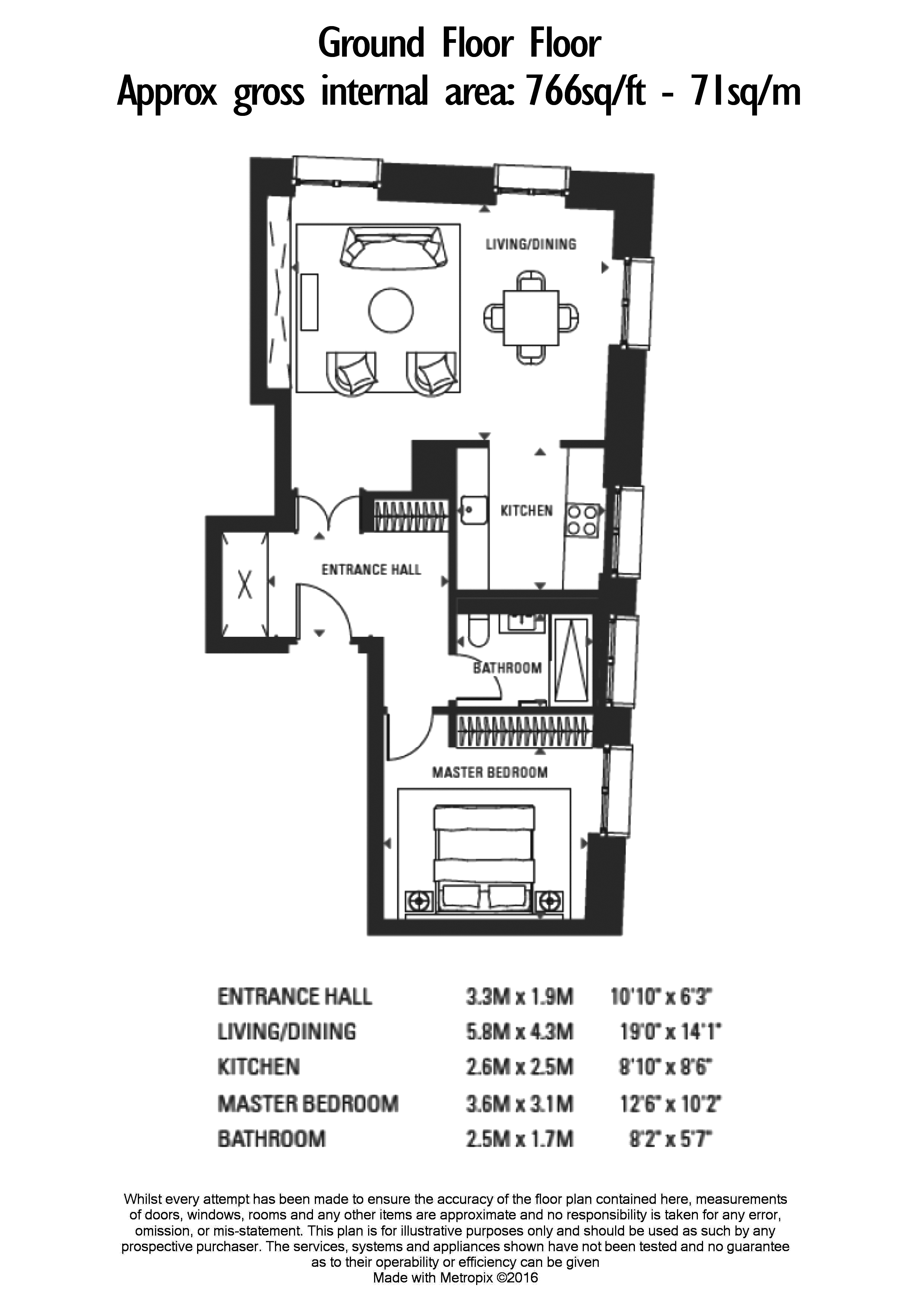 1 bedroom flat to rent in Lancer Square, Kensington, W8-Floorplan