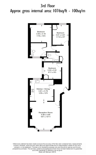 3 bedrooms flat to rent in Abingdon Road, Kensington, W8-Floorplan