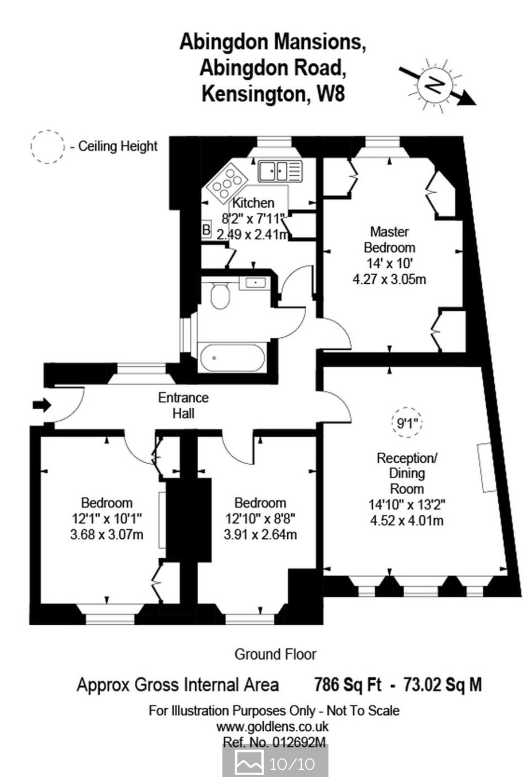 3 bedrooms flat to rent in Abingdon Mansions, Kensington, W8-Floorplan