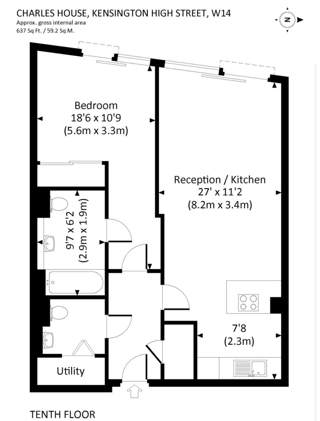 1 bedroom flat to rent in Charles House, Kensington High Street, W8-Floorplan