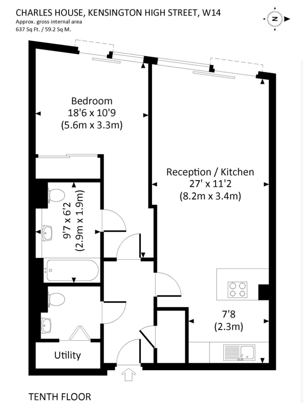 1  bedroom flat to rent in Charles House, Kensington High Street, W8-Floorplan