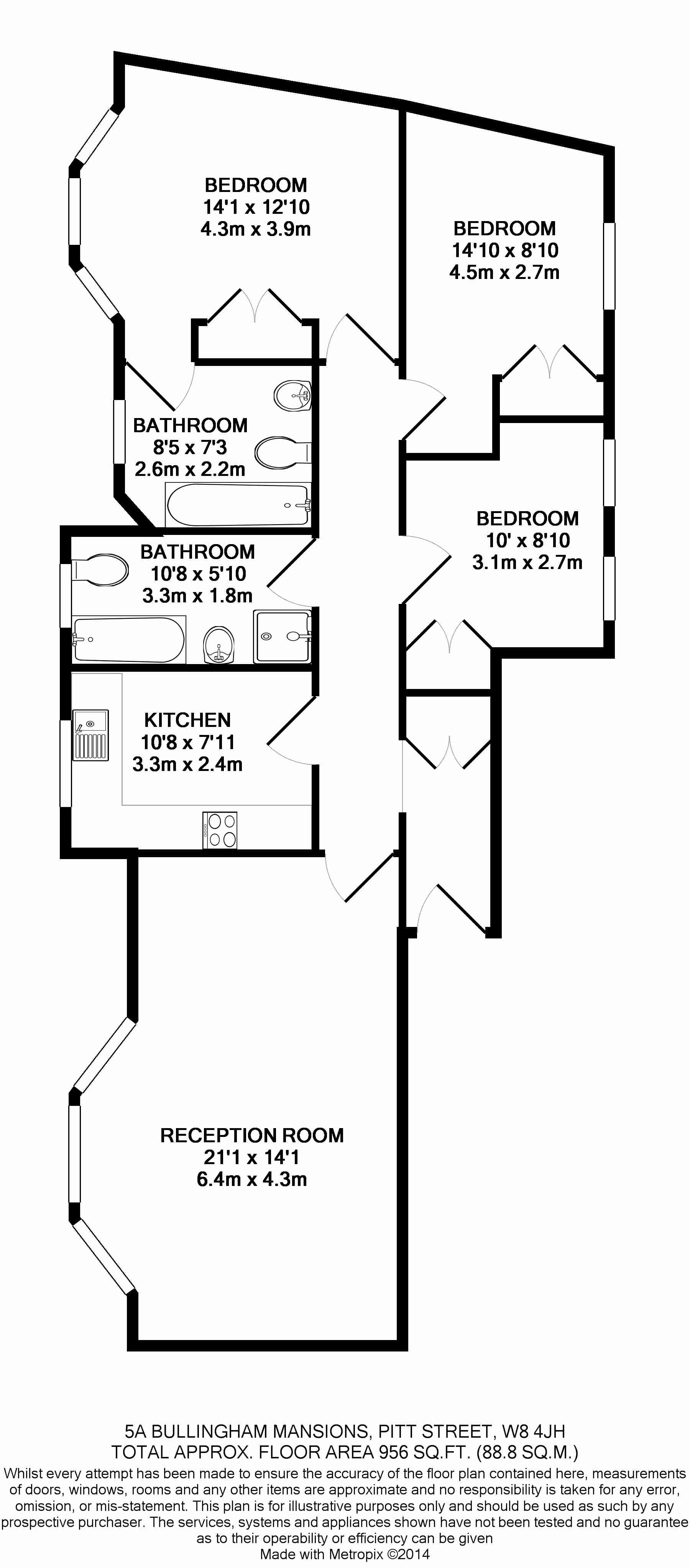 3  bedrooms flat to rent in Pitt Street, Kensington, W8-Floorplan