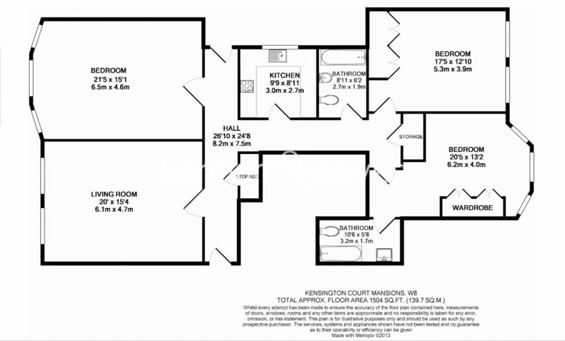3  bedrooms flat to rent in Kensington Court Mansions, Kensington, W8-Floorplan