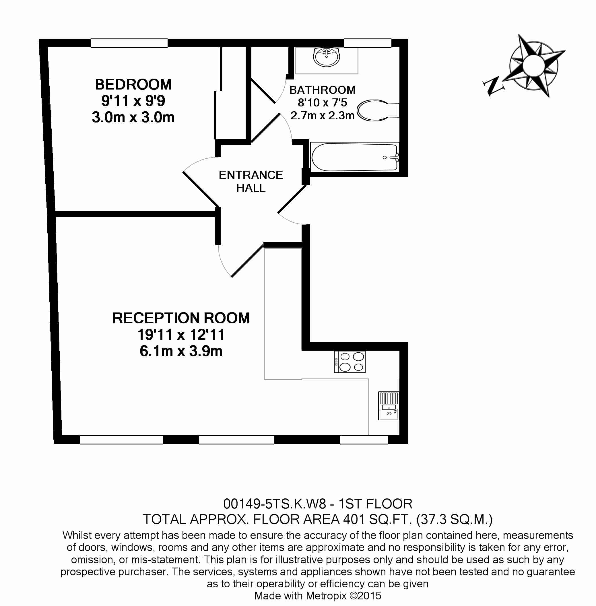 1 bedroom flat to rent in Thackeray Street, Kensington,W8-Floorplan