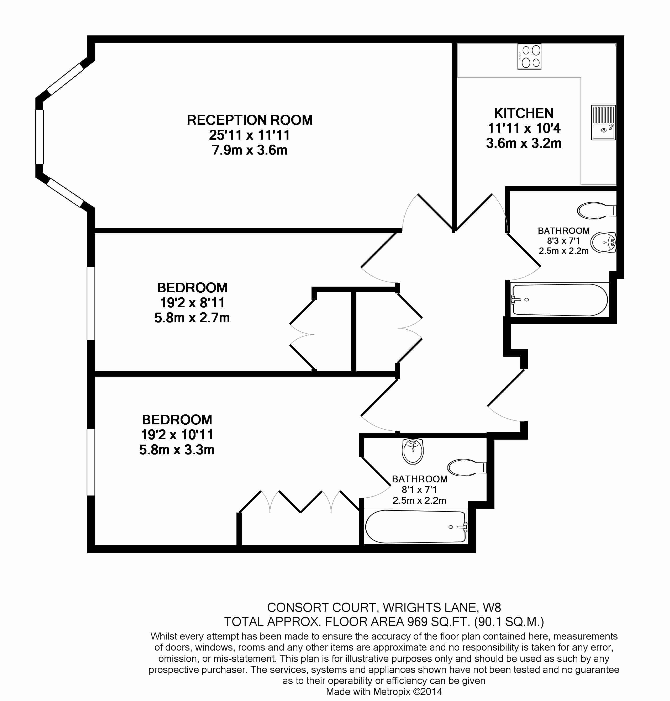 2  bedrooms flat to rent in Wrights Lane, Kensington, W8-Floorplan