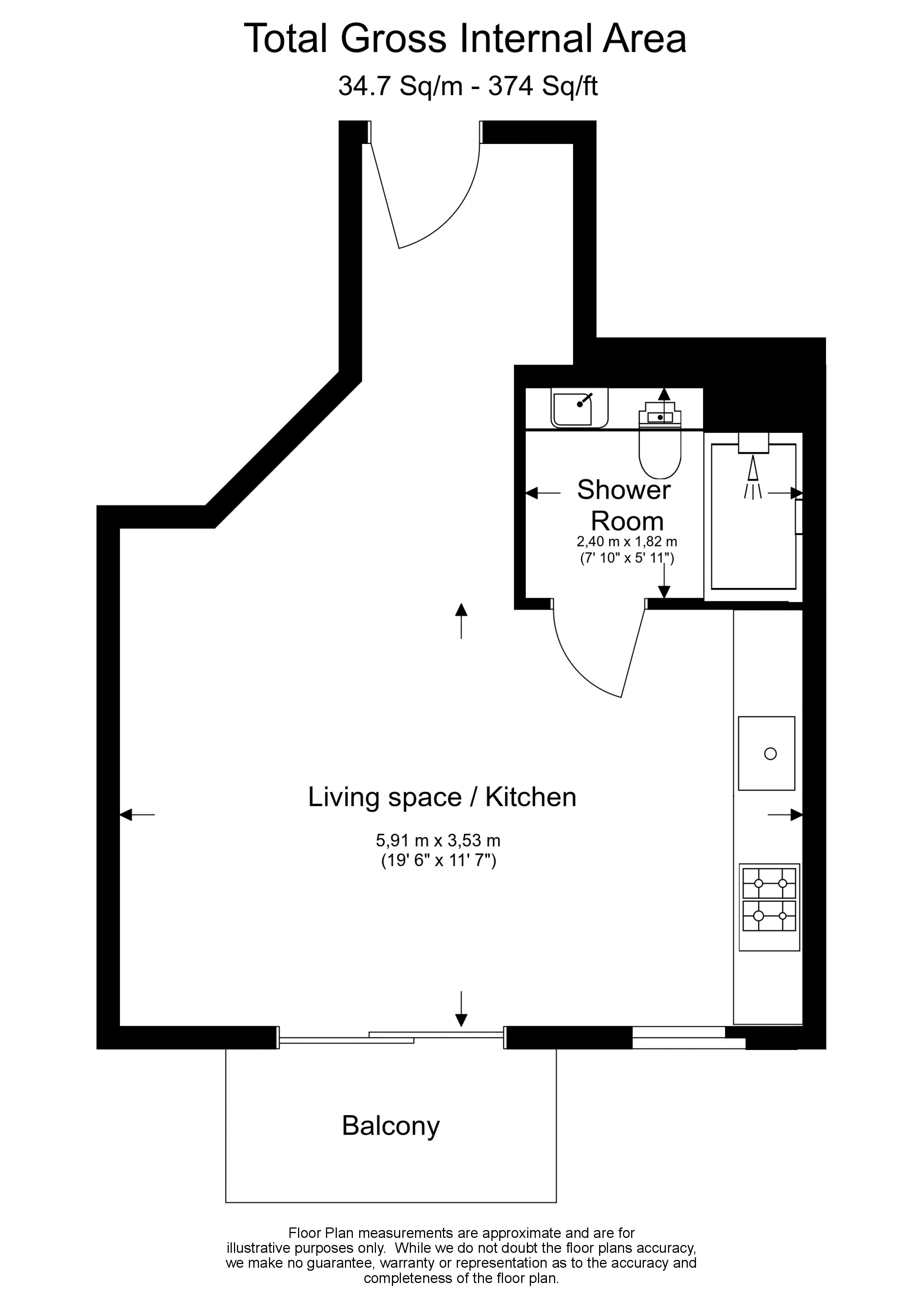Studio flat to rent in Aerodrome Road, Colindale, NW9-Floorplan