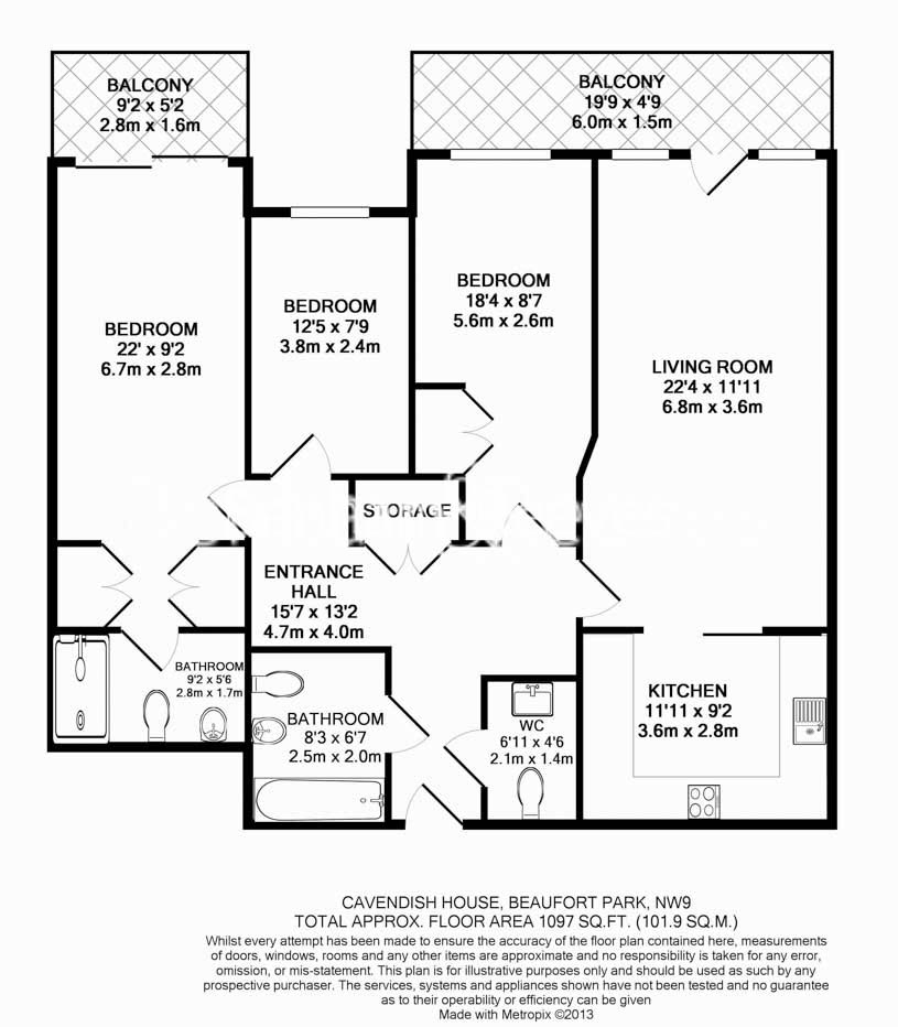 3 bedrooms flat to rent in Boulevard Drive, Colindale, NW9-Floorplan