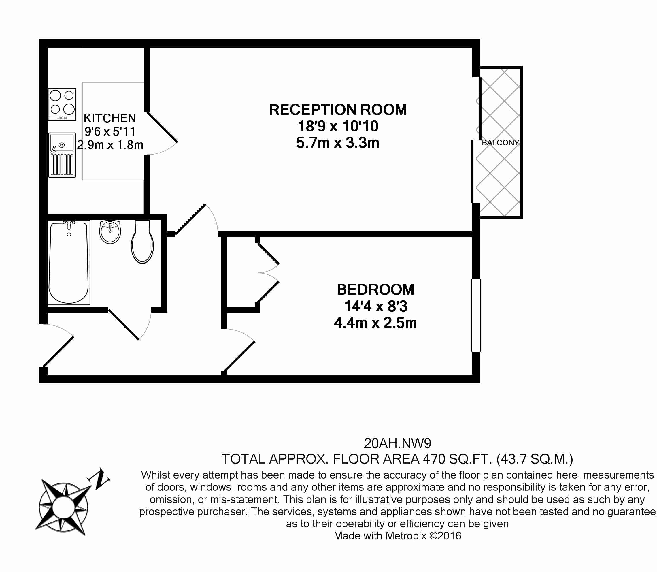 1 bedroom flat to rent in Beaufort Park, Colindale, NW9-Floorplan