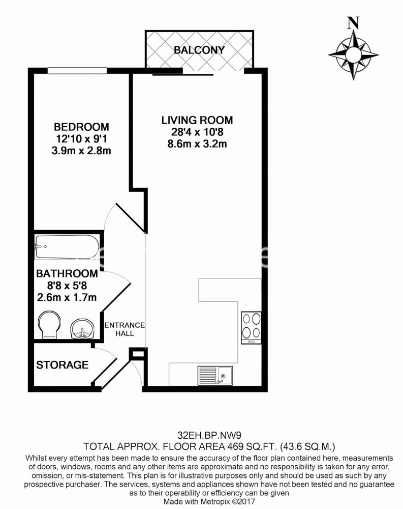 1  bedroom flat to rent in East Drive, Collindale, NW9-Floorplan