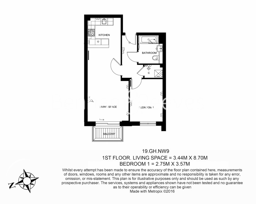 1 bedroom  for sale in Beaufort Square, Colindale, NW9-Floorplan