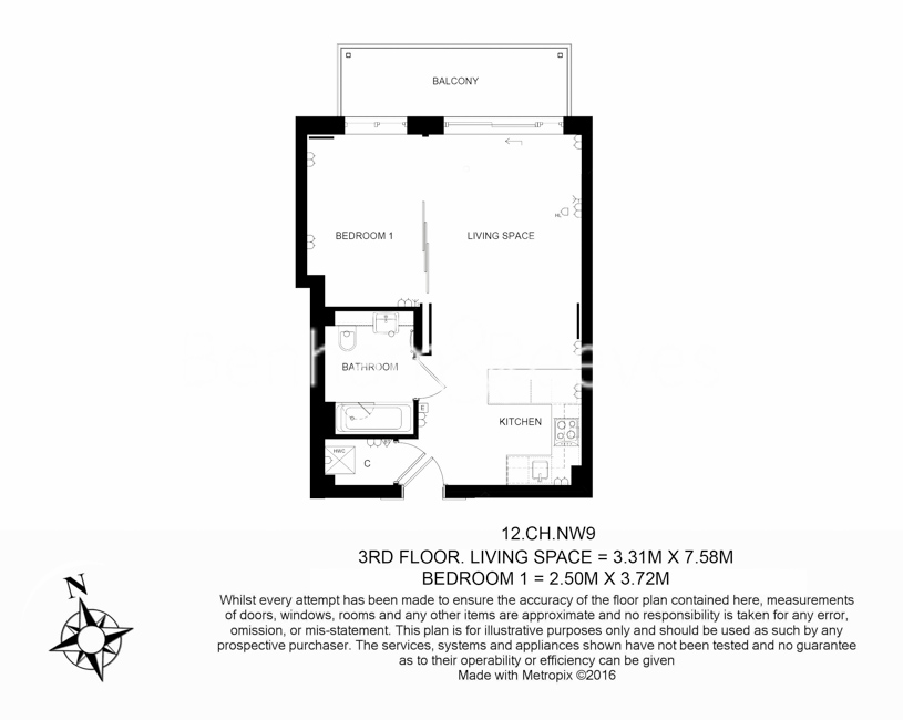 1  bedroom flat to rent in Boulevard Drive, Colindale, NW9-Floorplan