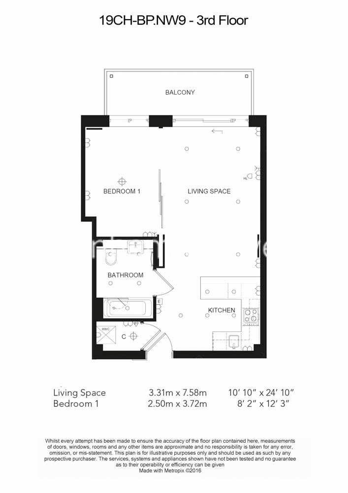 1  bedroom flat to rent in Boulevard Drive, Colindale, NW9-Floorplan