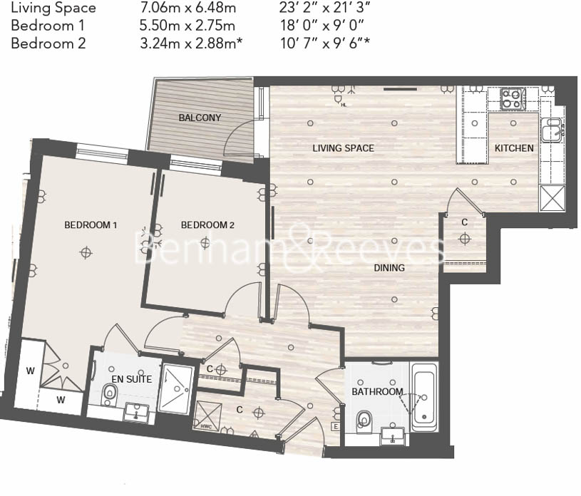 2 bedrooms flat to rent in Beaufort Park, Colindale, NW9-Floorplan