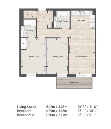 2  bedrooms flat to rent in Aerodrome Road, Colindale, NW9-Floorplan