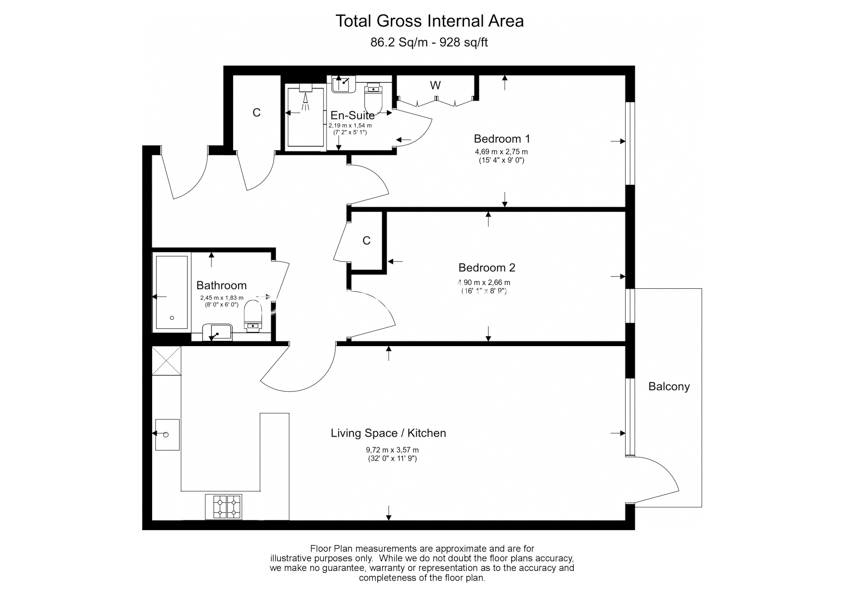 2 bedrooms flat to rent in Beaufort Square, Colindale, NW9-Floorplan