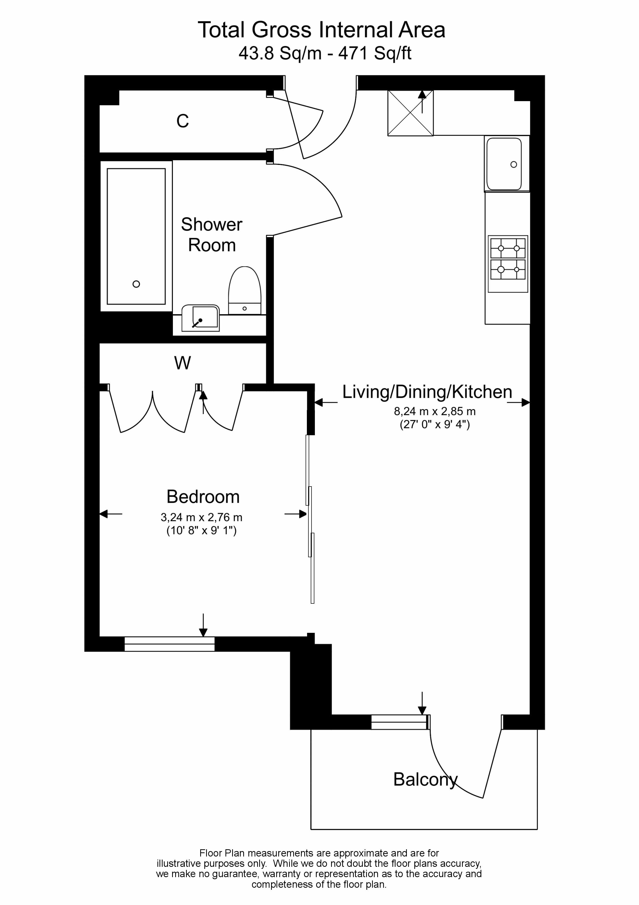 Studio flat to rent in Beaufort Square, Colindale, NW9-Floorplan