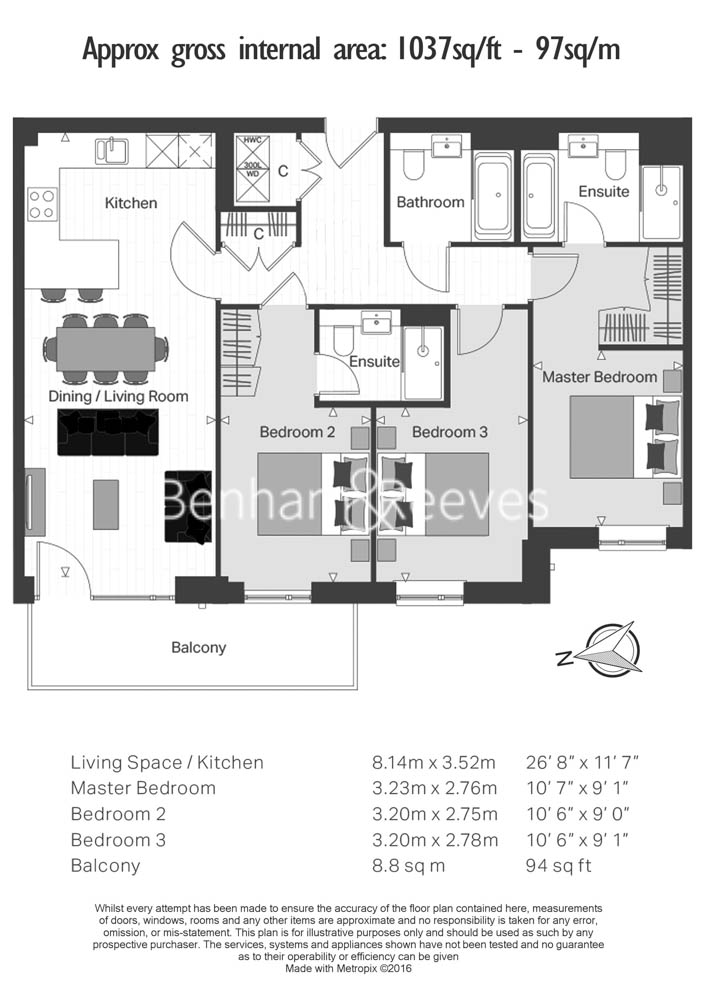 3 bedrooms flat to rent in Beaufort Square, Colindale, NW9-Floorplan