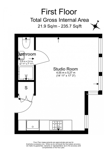 Studio flat to rent in Mapesbury, Larch Road, NW2-Floorplan