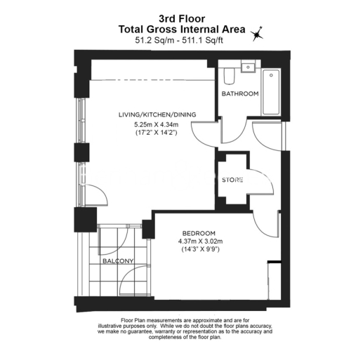 1 bedroom  for sale in Lismore Boulevard, Colindale, NW9-Floorplan