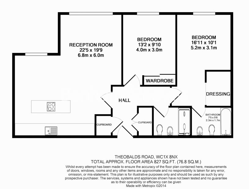 2  bedrooms flat to rent in Theobalds Road, Bloomsbury, WC1-Floorplan
