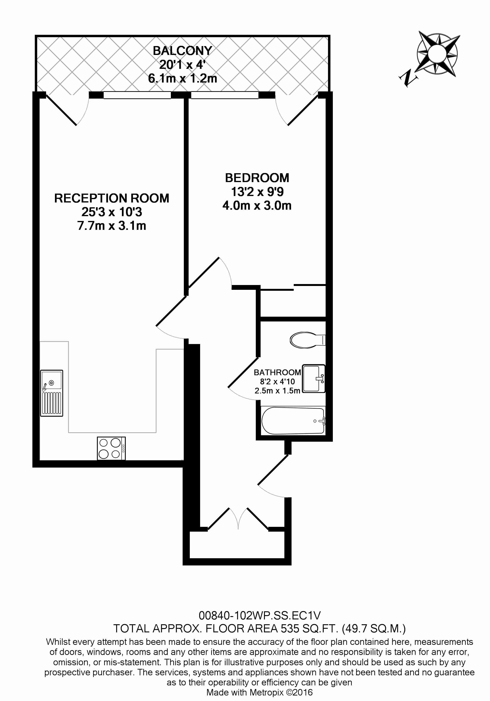 1  bedroom flat to rent in Seward Street, Clerkenwell, EC1V-Floorplan