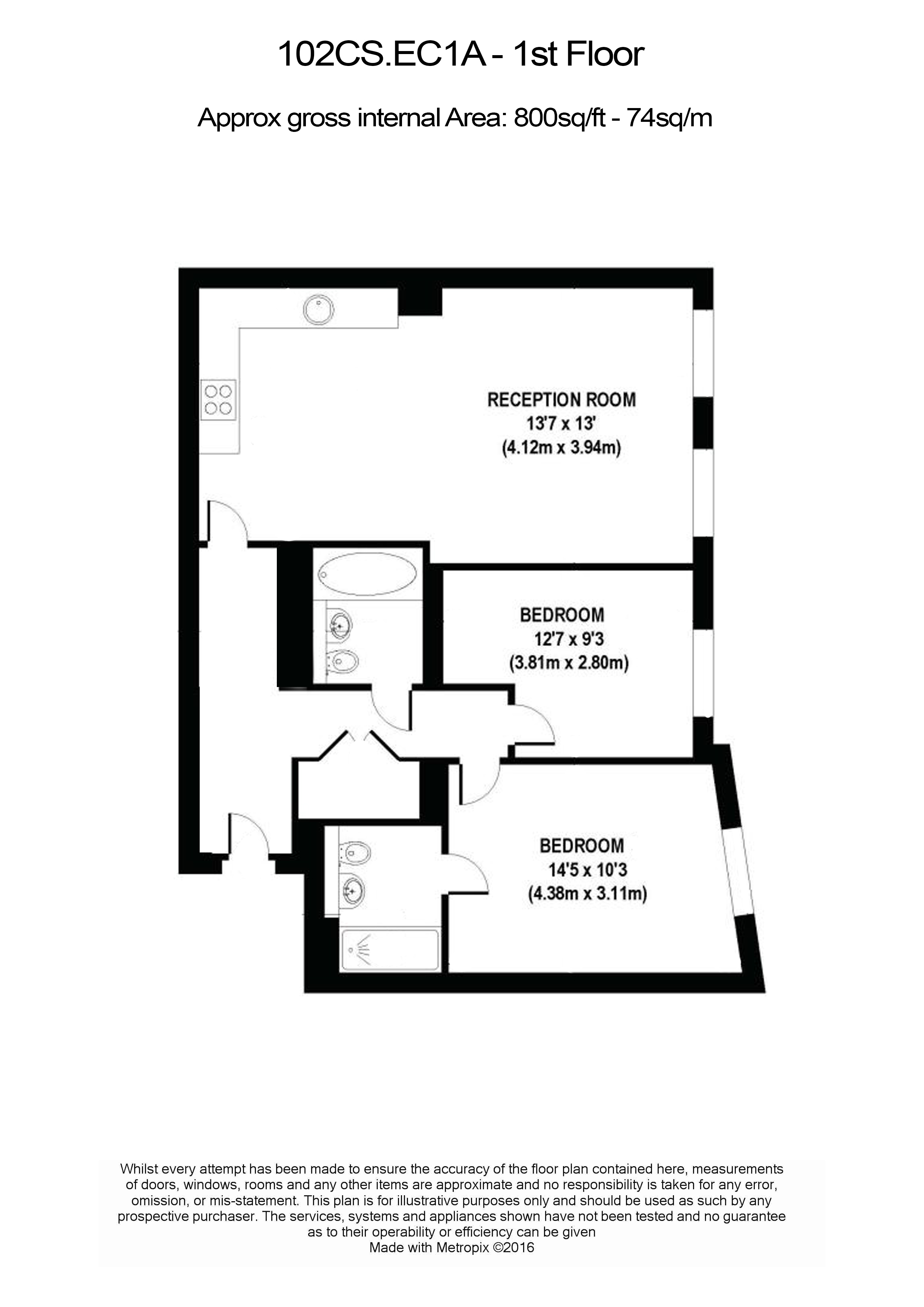 2  bedrooms flat to rent in Britton Apartments, Cock Lane, EC1A-Floorplan