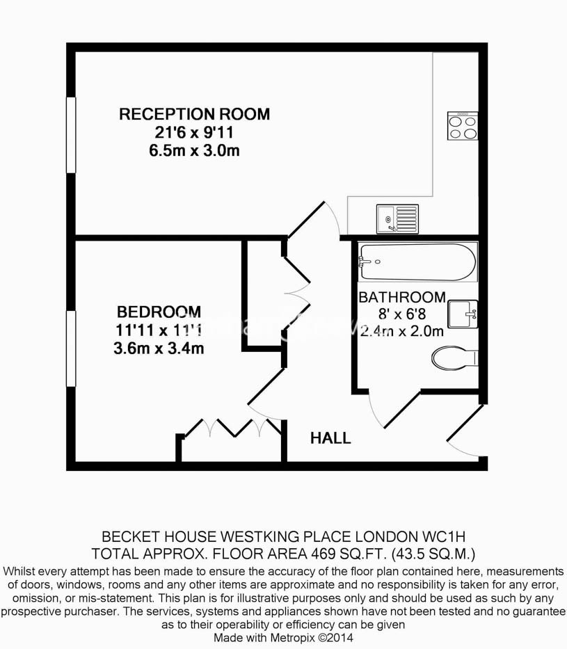 1 bedroom flat to rent in Becket House, Westking Place, WC1H-Floorplan