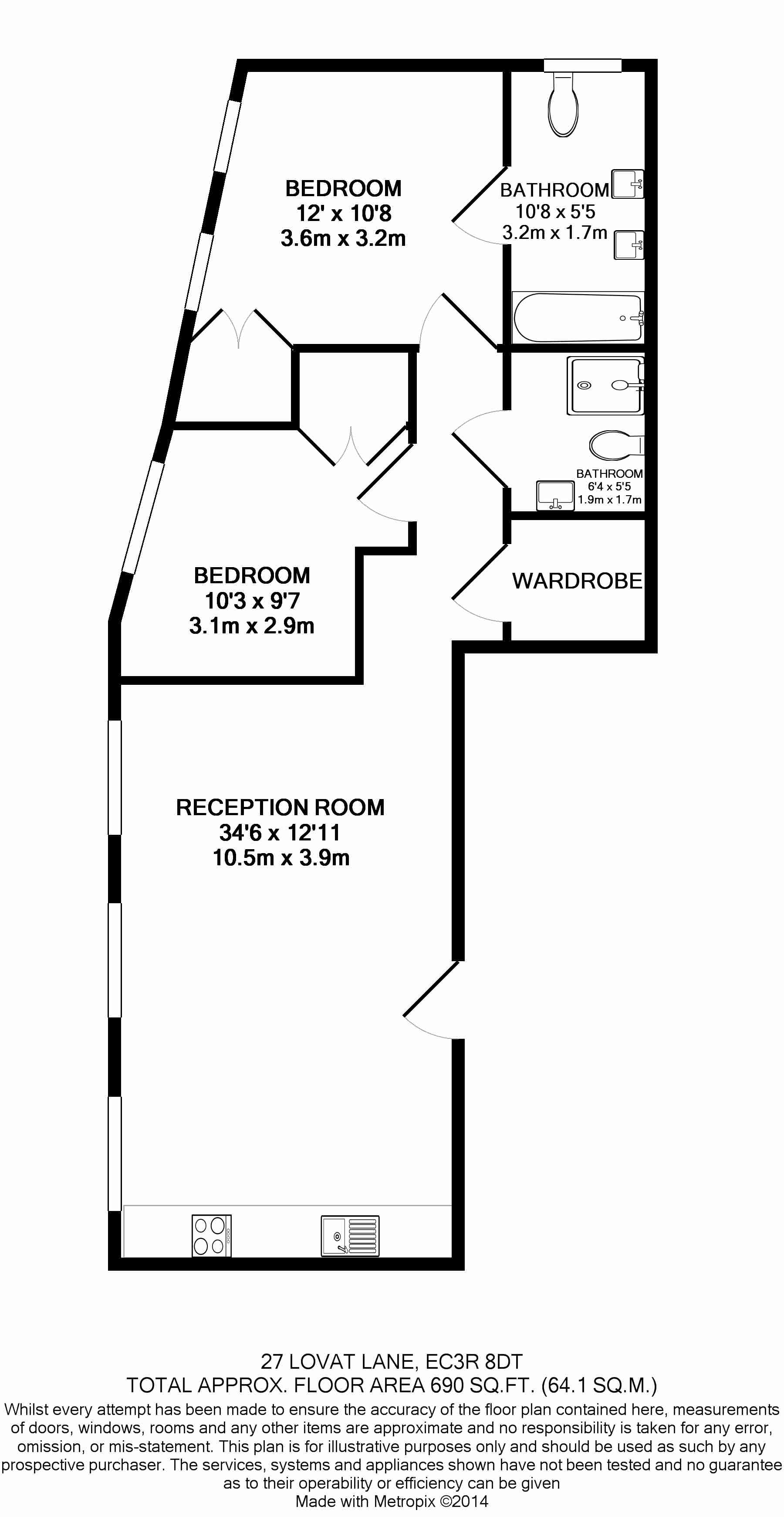 2  bedrooms flat to rent in Lovat Lane, Monument, EC3R-Floorplan