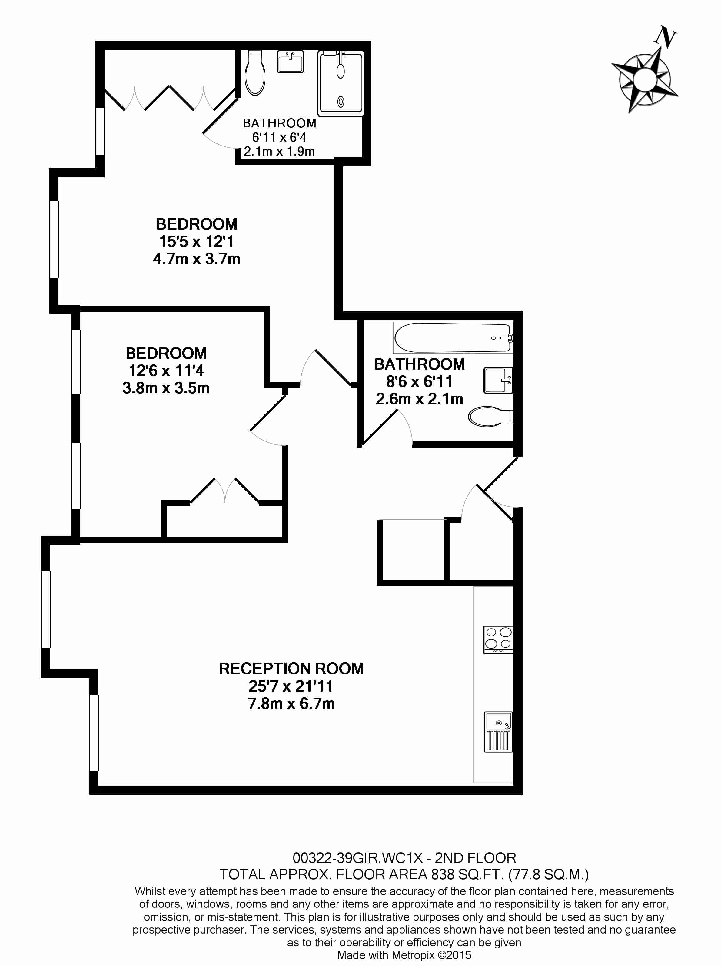 2  bedrooms flat to rent in Grays Inn Road, Bloomsbury, WC1X-Floorplan