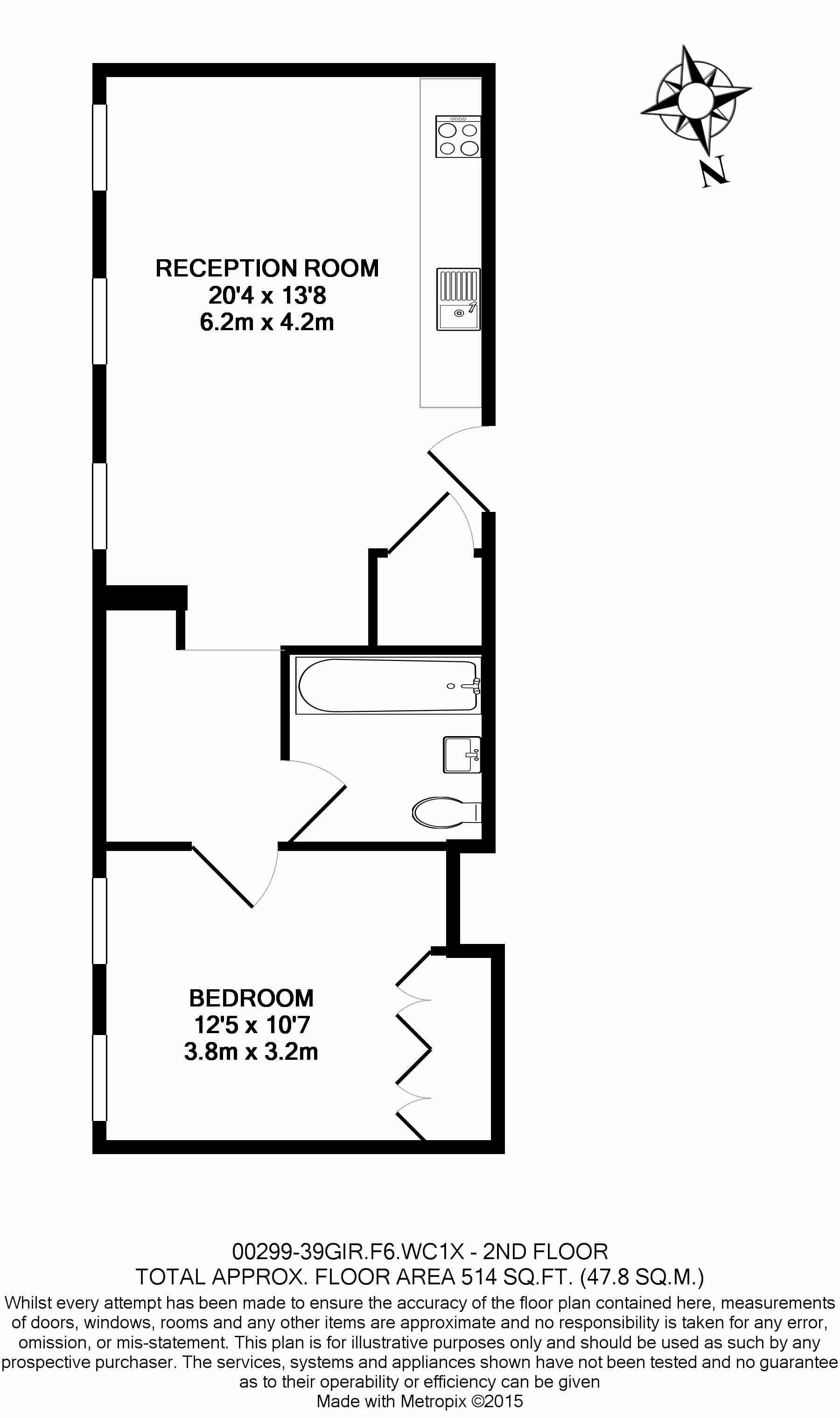 1 bedroom flat to rent in Grays Inn Road, Bloomsbury, WC1X-Floorplan