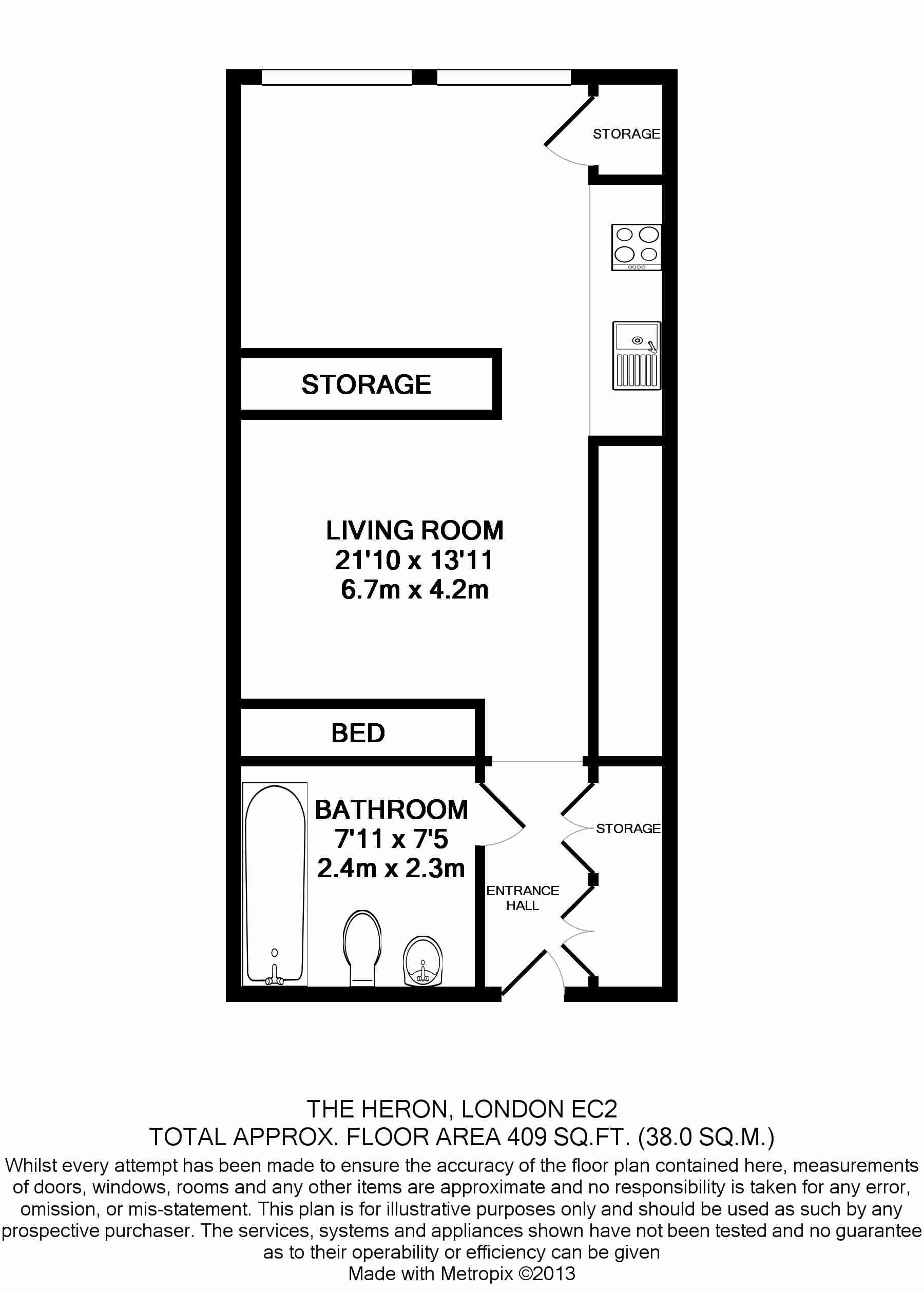 Studio flat to rent in Moor Lane, Moorgate, EC2Y-Floorplan