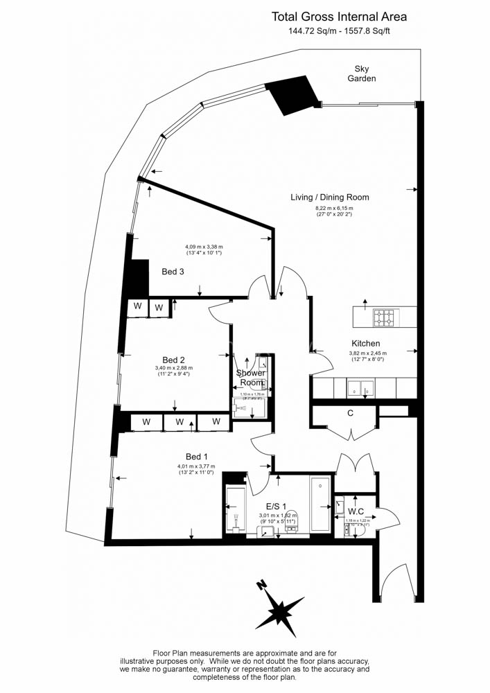 3  bedrooms flat to rent in One Blackfriars, Wapping, SE1-Floorplan