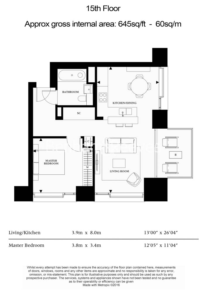 1 bedroom flat to rent in Casson Square, Waterloo, SE1-Floorplan