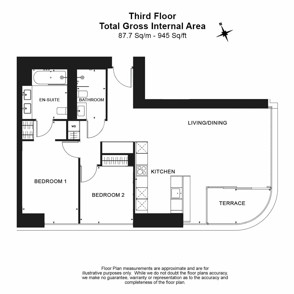 2 bedrooms flat to rent in Principal Tower, City, EC2A-Floorplan