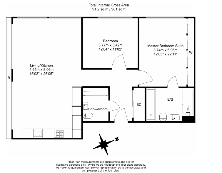 2  bedrooms flat to rent in Casson Square, Southbank Place, SE1-Floorplan