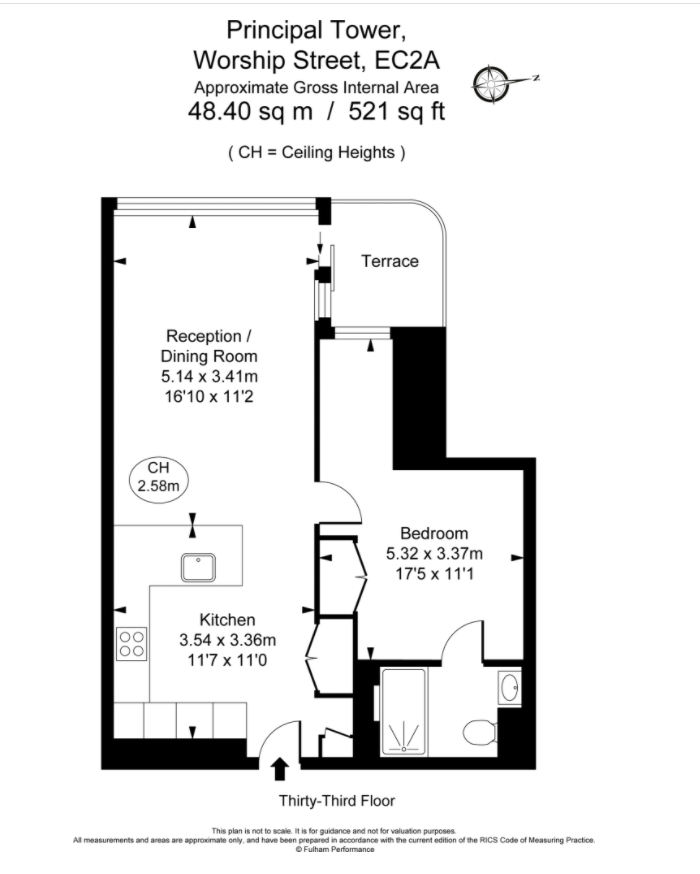 1  bedroom flat to rent in Principal Tower, Worship Street, EC2A-Floorplan