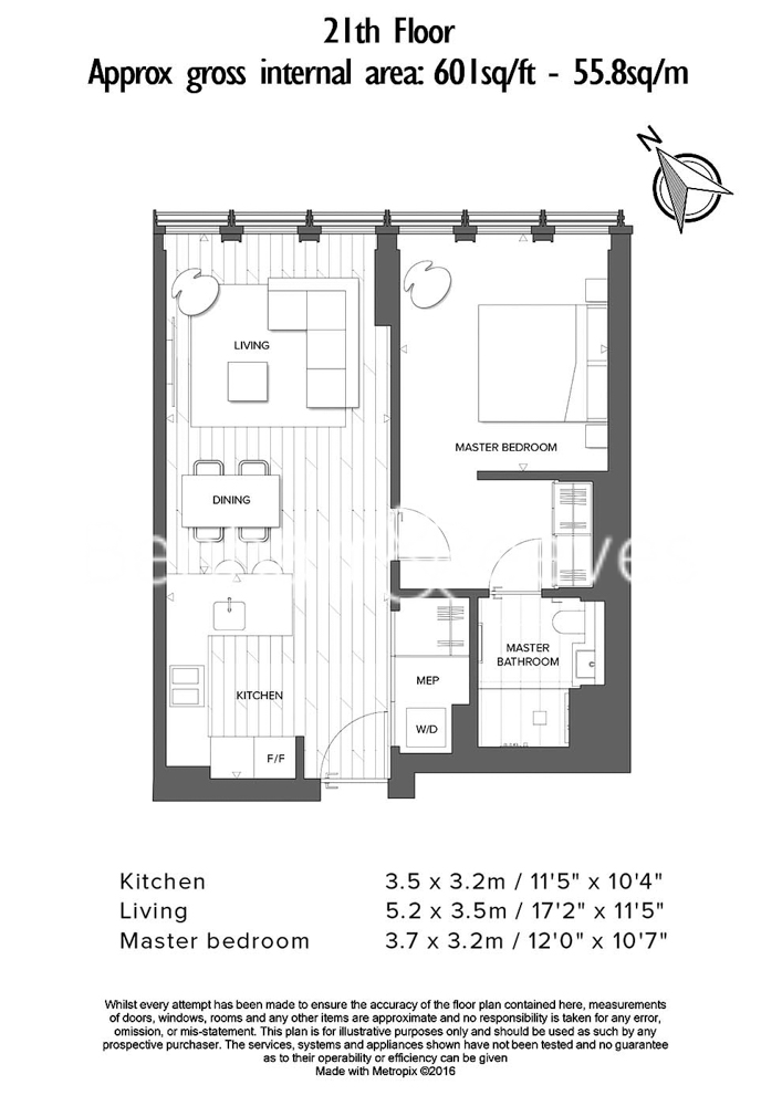 1 bedroom flat to rent in One Bishopsgate Plaza, City, EC3A-Floorplan