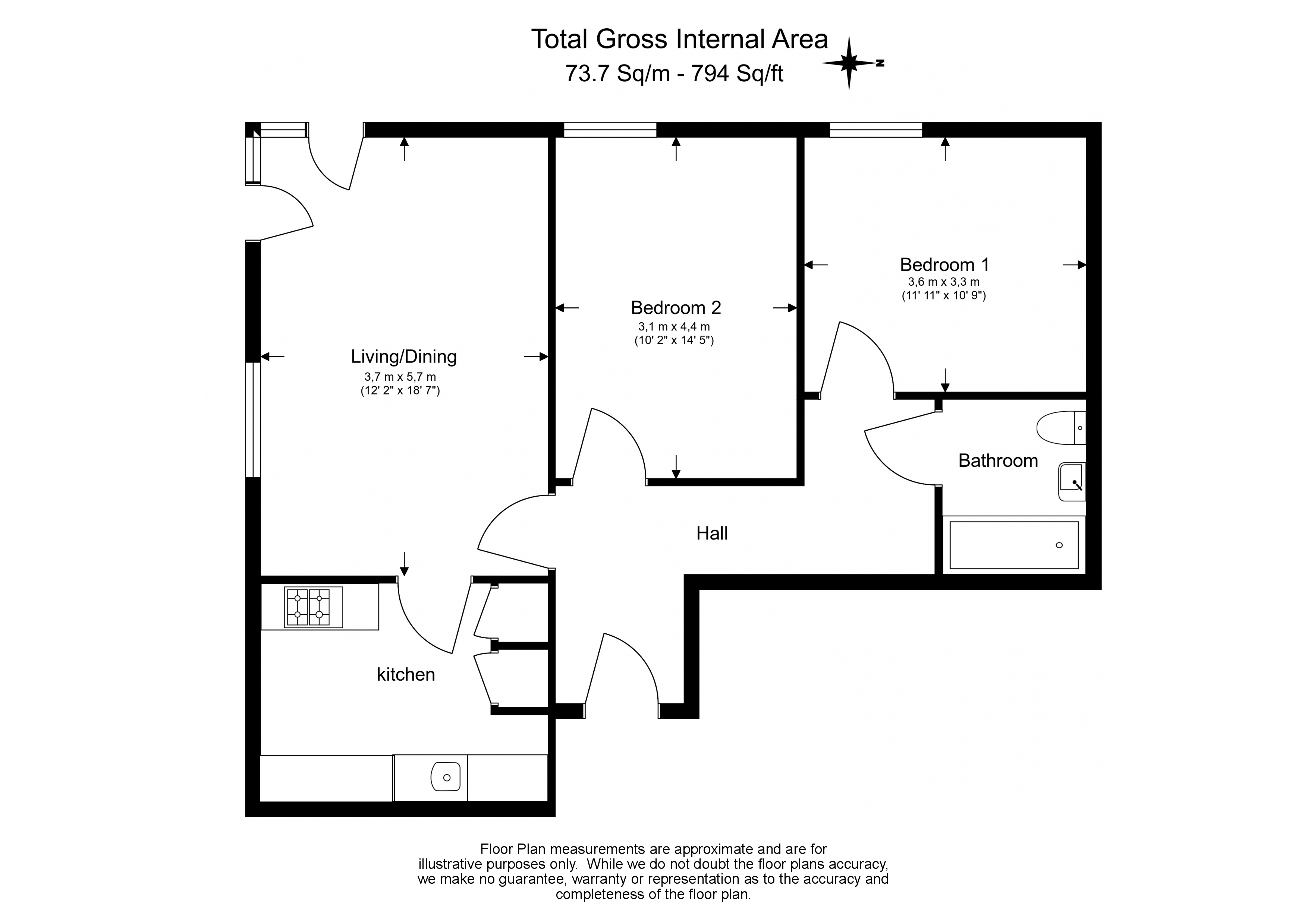 2  bedrooms flat to rent in Killick Street, City, N1-Floorplan