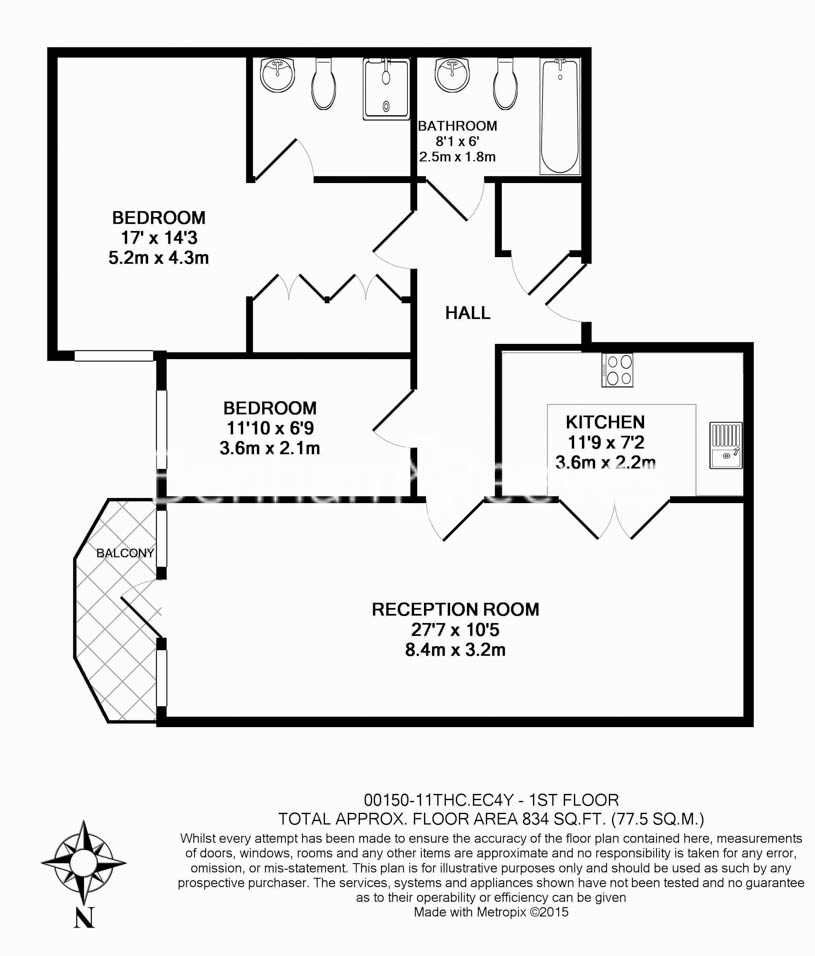 2 bedrooms flat to rent in Temple House, Temple Avenue, EC4Y-Floorplan