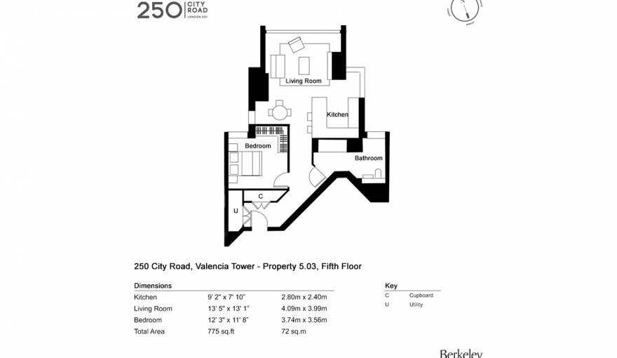1  bedroom flat to rent in Bollinder Place, Shoreditch, EC1V-Floorplan