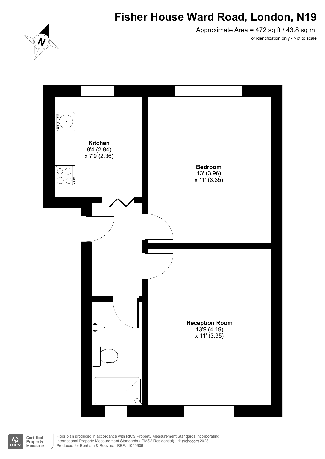 1  bedroom flat to rent in Fisher House, Ward Road, N19-Floorplan