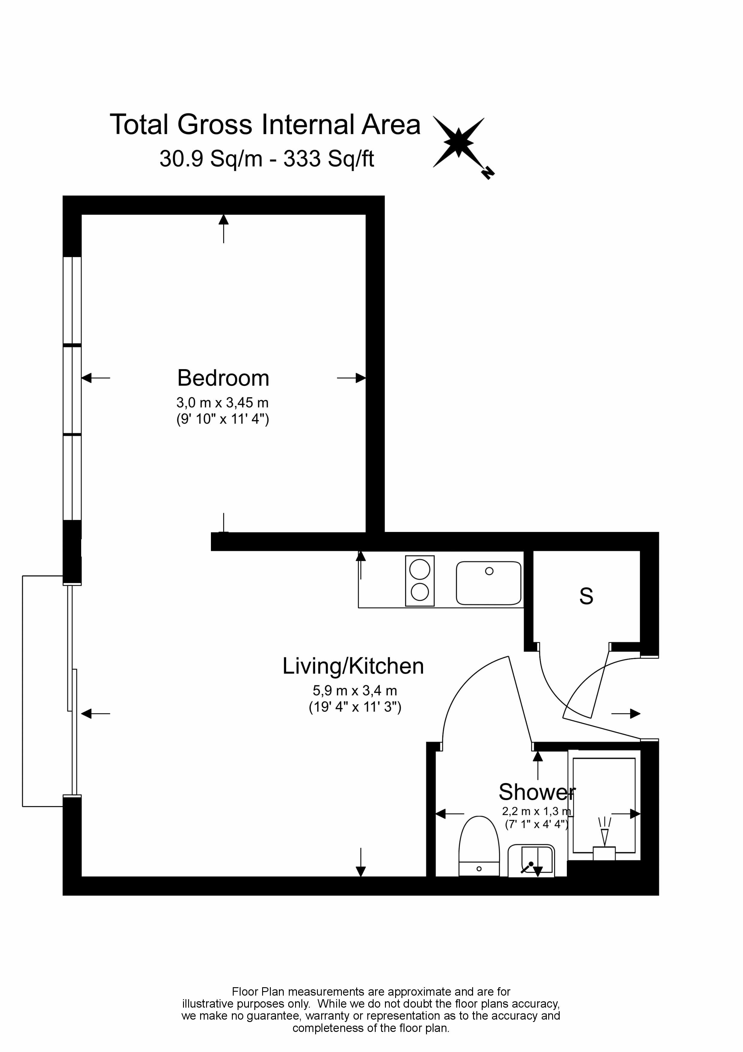 Studio flat to rent in Station Road, Hayes, UB3-Floorplan
