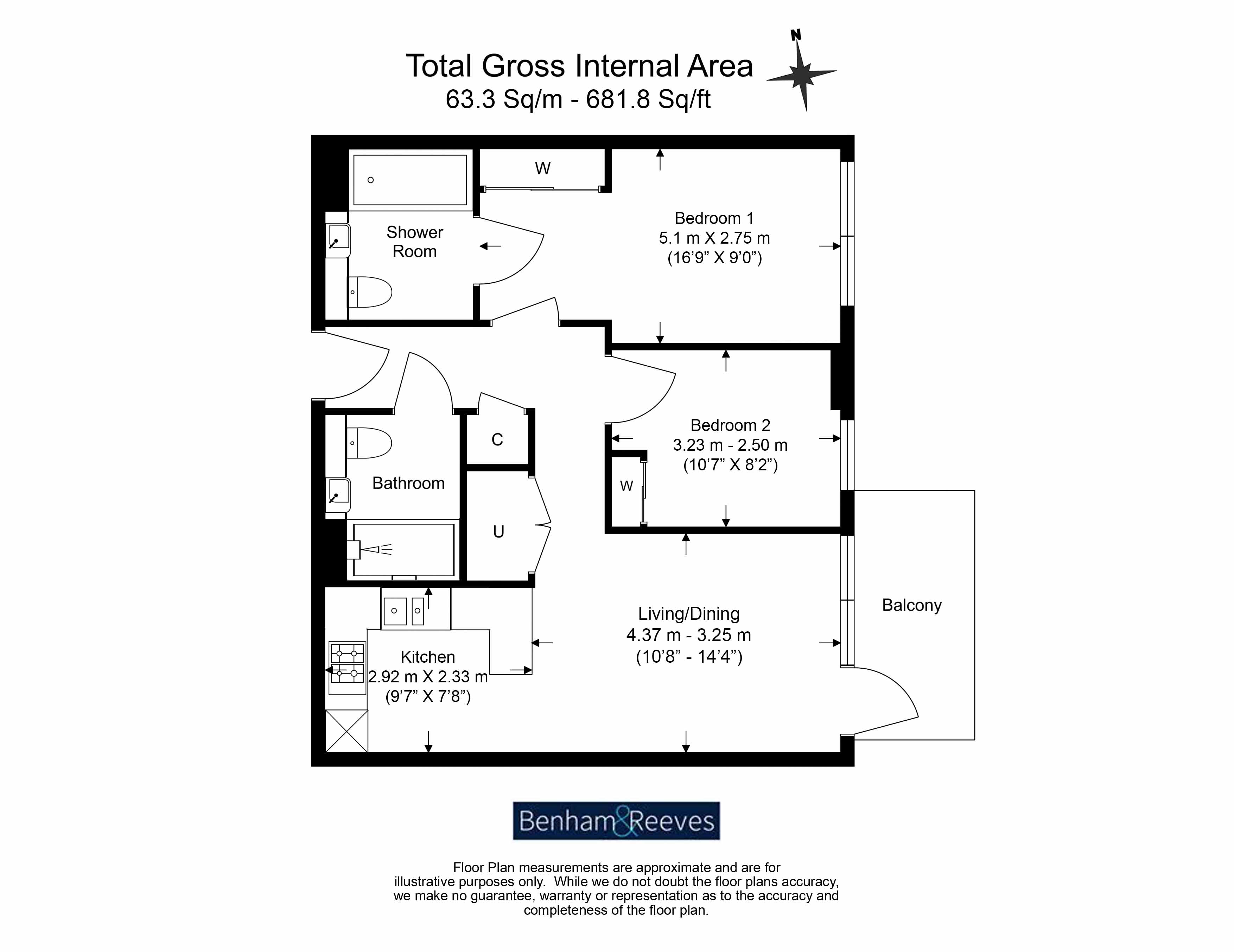 2  bedrooms flat to rent in Viola House, Greenleaf Walk, UB1-Floorplan