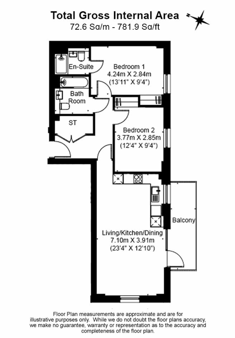 2 bedrooms flat to rent in Harrow View, Harrow, HA1-Floorplan