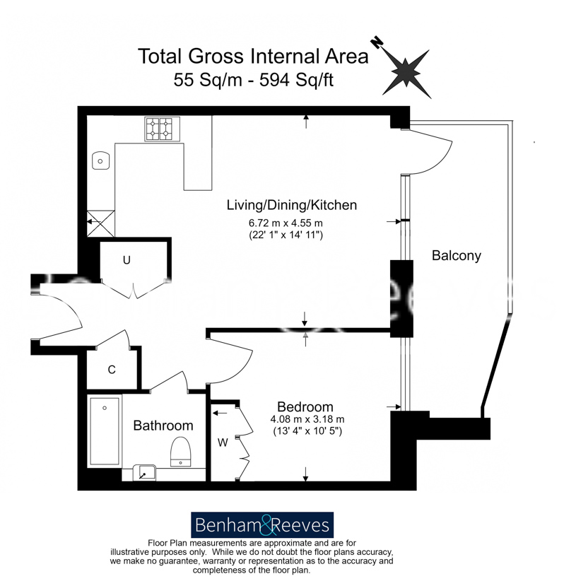 1  bedroom flat to rent in Quay Walk, Wembley HA0-Floorplan