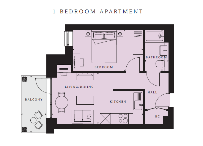 1  bedroom flat to rent in Brook Avenue, Wembley Park, HA9-Floorplan