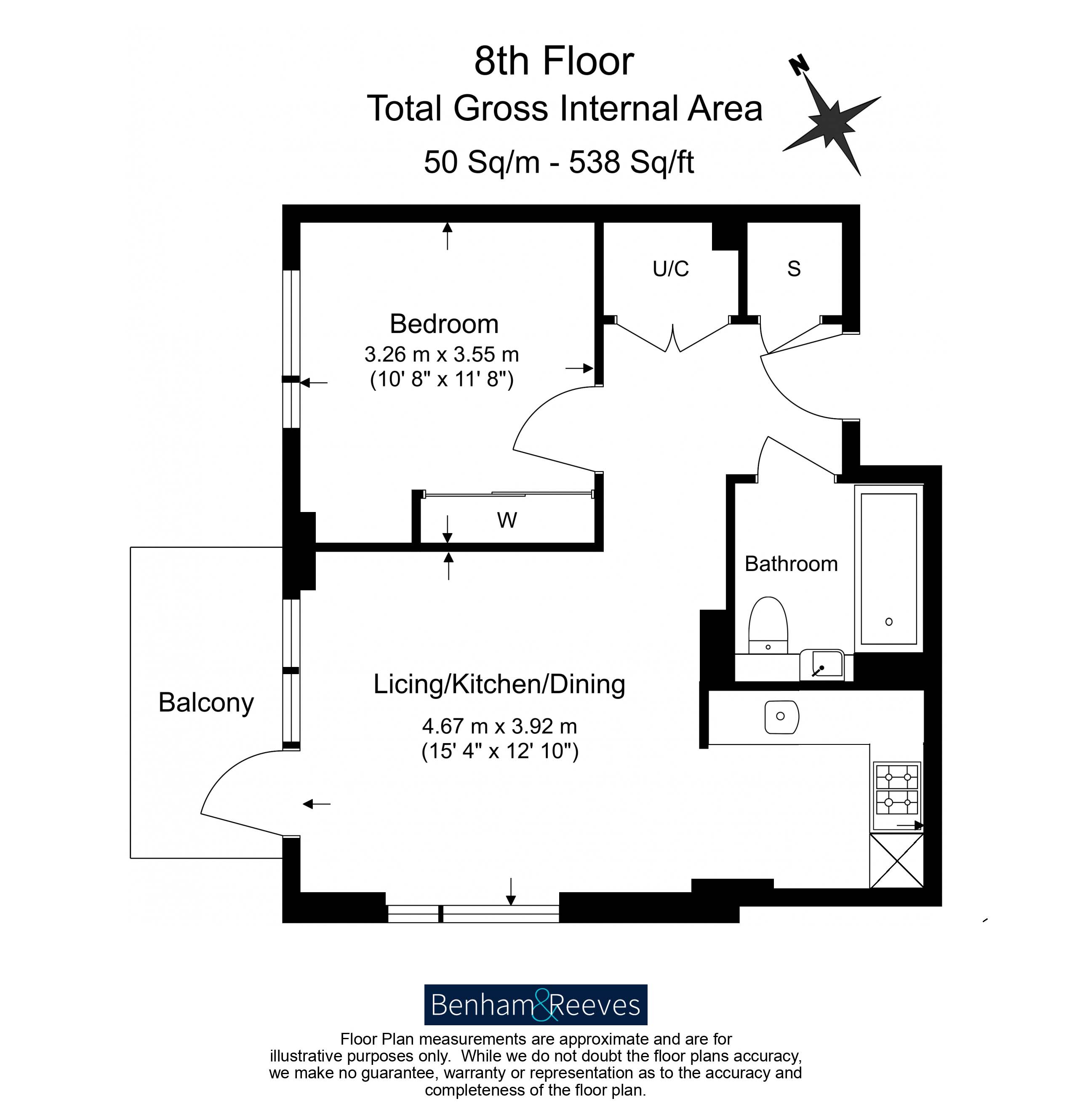 1  bedroom flat to rent in Brook Avenue, Wembley Park, HA9-Floorplan