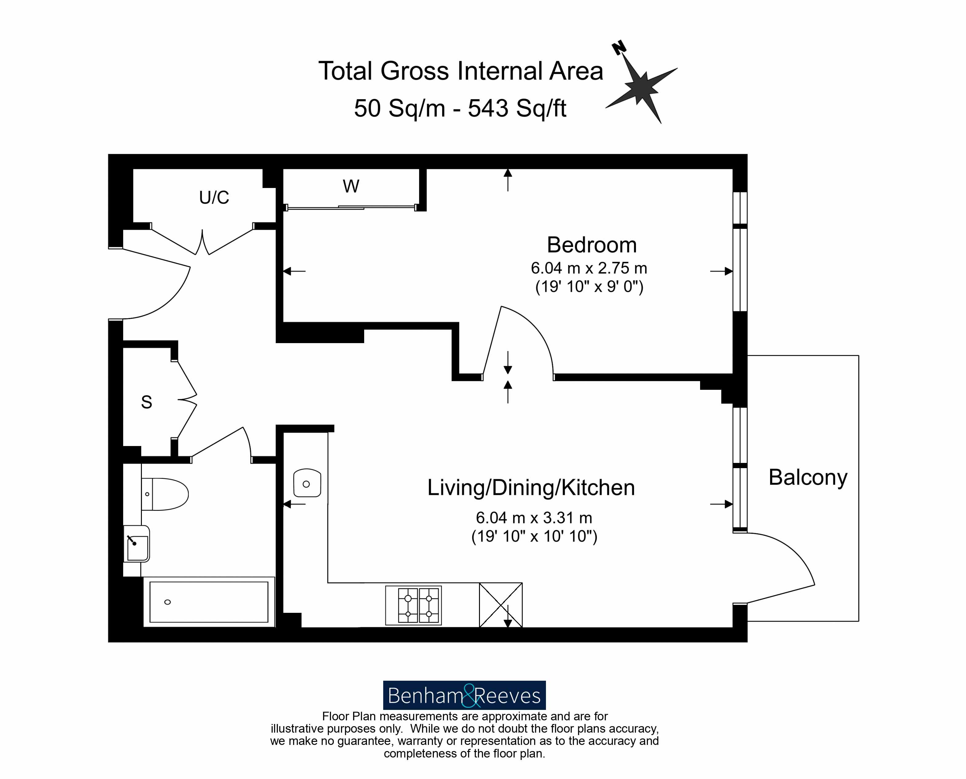1  bedroom flat to rent in Brook Avenue, Wembley Park, HA9-Floorplan